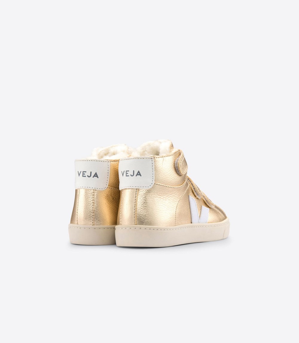 Veja Trainers Kids Gold/White - Esplar Mid Leather - EMHI-63075